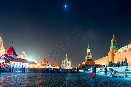 在俄罗斯莫科市中心红色广场的美丽夜景图片