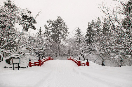 冬季桥上被积雪覆盖图片