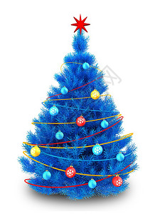 3d蓝色圣诞树白背景上加锡子的蓝色圣诞树图片