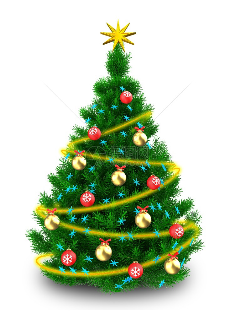 3d圣诞树插图3d圣诞树在白色背景上涂闪亮的锡轮图片