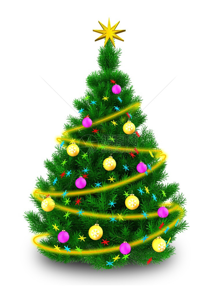 3d圣诞树插图3d圣诞树在白色背景上涂闪亮的锡轮图片