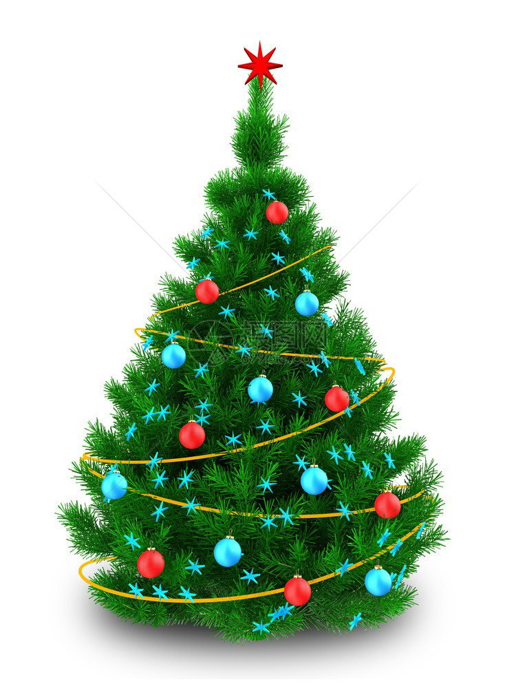 3d圣诞树插图3d圣诞树白色背景上涂有黄素图片
