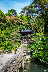 知恩吉昂洞穴花园京都雅潘吉昂洞穴花园池和桥梁背景