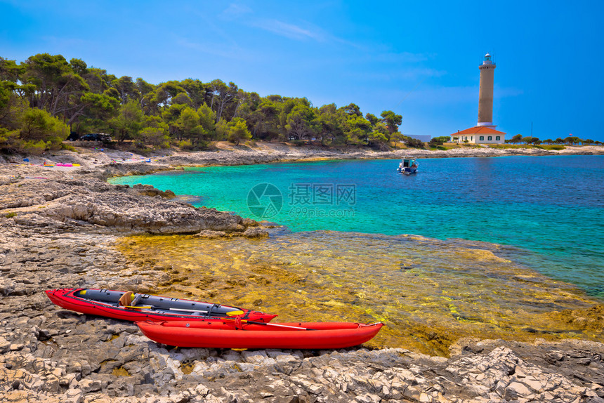 Velirat灯塔和绿海滨观光杜吉奥托克岛达马提亚croati图片