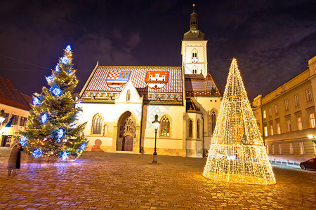 洛茨卡克萨格勒布政府广场夜景圣马克广场罗提亚首都背景