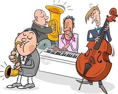 爵士音乐队演奏会的漫画插图图片