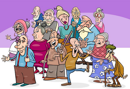 老年人或物团体漫画插图图片