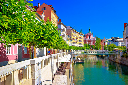 卢布尔雅那市历史河流风景斯洛维尼亚首府高清图片