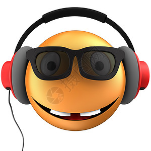 不明白表情3d橙色表情微笑和白背景的红耳机橙色表情微笑设计图片