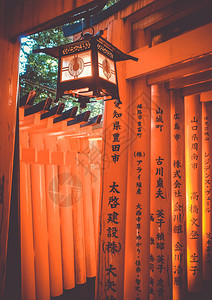 日本神道教建筑日本京都的鱼生稻成太社神社的传统灯笼日本京都fushimiinaritaisha神社的灯笼背景