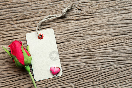 情人节日背景心脏玫瑰和标签木本背景图片