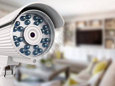 3d示例安全摄像头或房间模糊的chtv摄像头监视安全技术概念图片