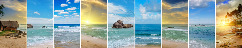 热带海滩和美丽的天空全景图片