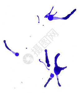 白纸上抽象的蓝色干墨水喷发或迹图片