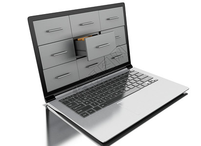3d生成器图像笔记本电脑中的文件和夹归档概念孤立的白色背景背景