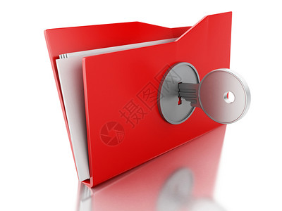 3d映像器图以密钥锁定的文件夹安全概念孤立的白色背景图片