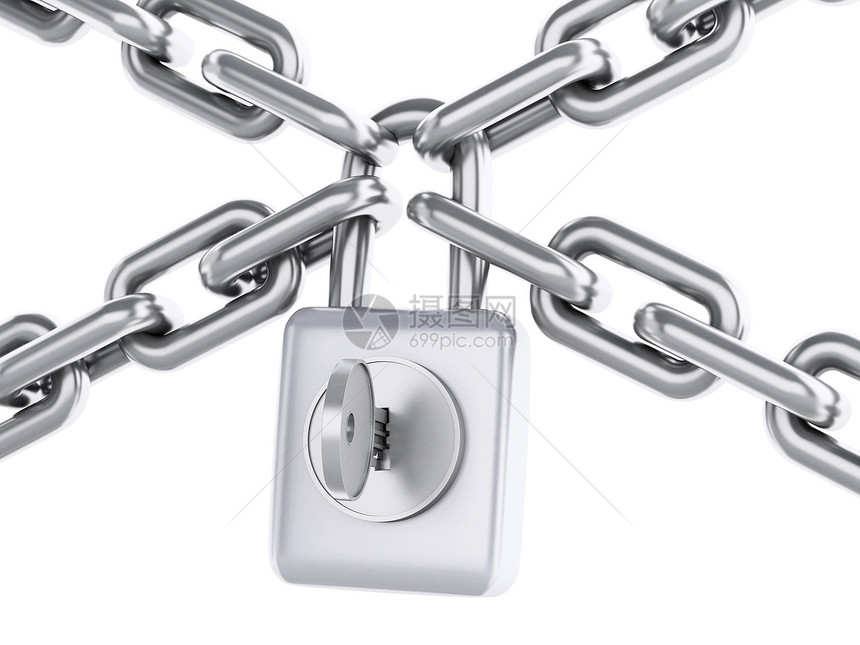 3d铸造者图像锁链安全概念孤立的白色背景图片