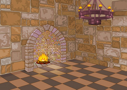 壁炉里火中世纪城堡大厅和壁炉插图插画