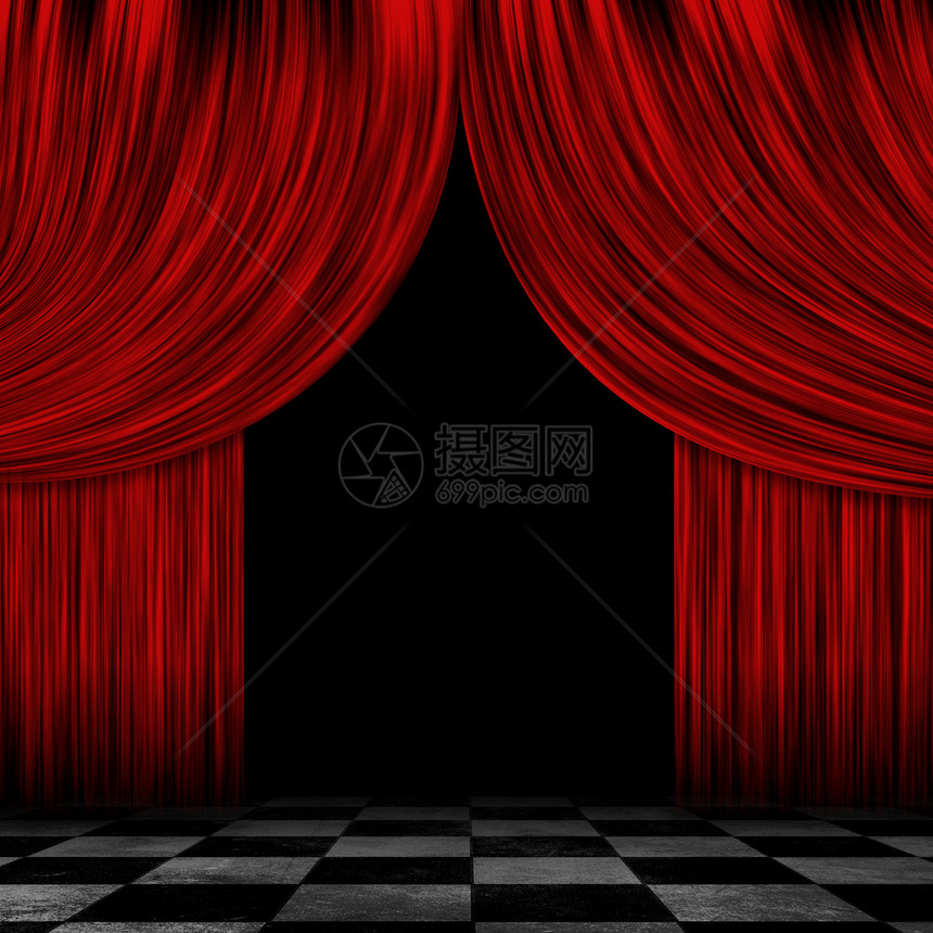 显示黑色背景的露天剧场窗帘或舞台图片