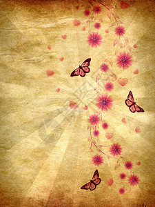 美丽的粉红色装饰品有蝴蝶和花在木偶纸上图片