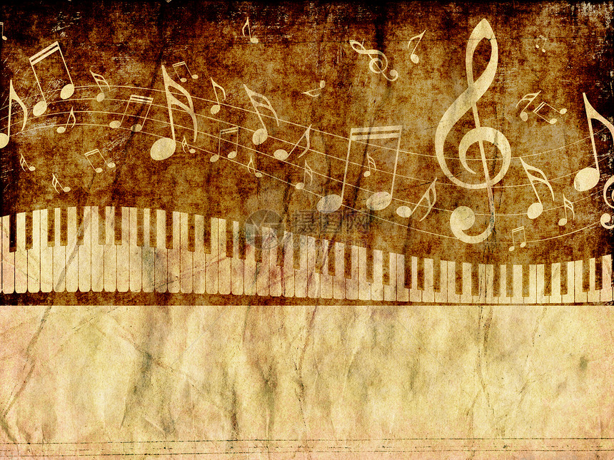 抽象插图钢琴键音乐笔记背面图片