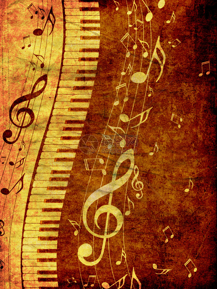 抽象插图钢琴键音乐笔记背面图片