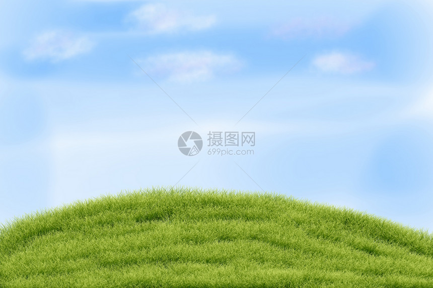 夏季风景绿草和云彩图片