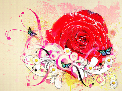 抽象的玫瑰背景插图红色大玫瑰有花岗元素背景图片