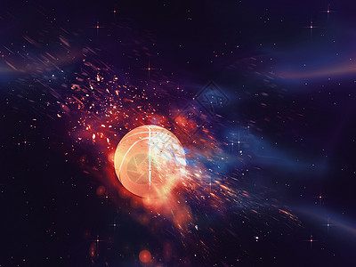 爆炸球紫色空间背景与篮球爆炸效应背景