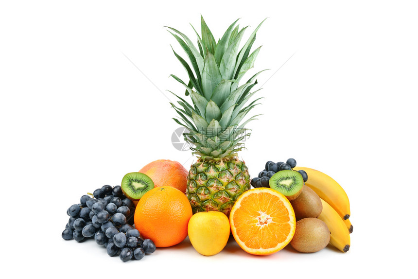 白色背景的一连串水果白背景的一连串水果健康的食品图片