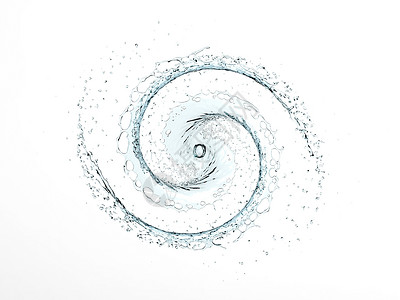 蓝水在圆圈中喷洒白色背景上分离3D背景图片