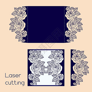 米口袋花用于激光切割的婚礼邀请信和用于激光切割的玫瑰插画
