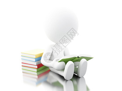 3d插图白人阅读一本书教育概念孤立的白人背景3d阅读一本书背景图片