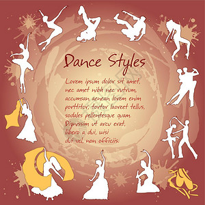 年轻美女跳芭蕾舞设置舞蹈轮廓不同风格的矢量插图设置舞蹈轮廓插画