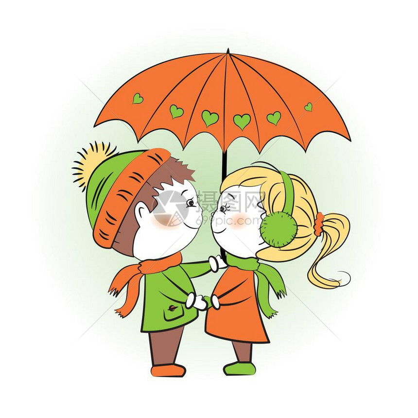 爱情侣站在伞下爱情夫妇站在伞下矢量说明图片