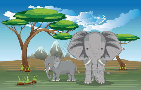 绿色风景大象插图图片