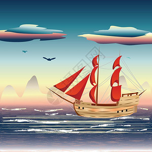 东布里船在海上航行设计图片