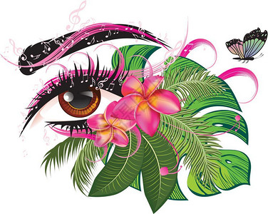 自然睫毛长睫毛花朵音乐笔记和蝴蝶装饰眼插画
