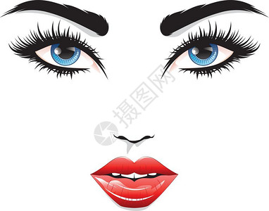 美女睫毛长眼睫毛的睛红嘴唇迷人的肖像设计图片