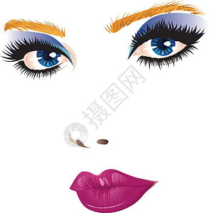 美丽的女人蓝色眼睛和粉红嘴唇高清图片