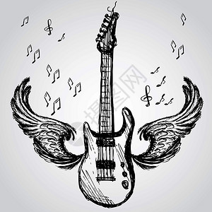 具有摇滚吉他和翅膀矢量岩石吉他和翅膀的音乐背景图片