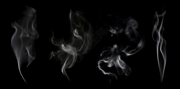 透明烟雾素材黑背景隔离的一组抽象不突出焦点白烟背景
