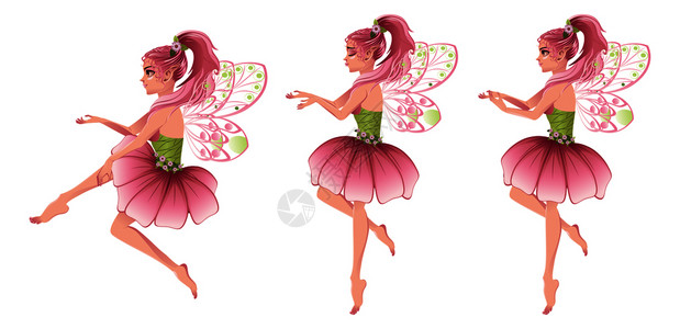 粉红花朵仙子可爱的卡通仙子花裙上有粉红色头发图片