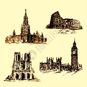 英国城市手绘假日城市的高清图片