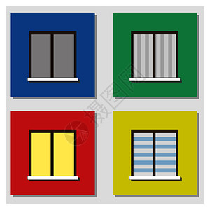 4个有彩色墙壁的窗口平板设计矢量插图4个有彩色墙的窗口平板设计图片