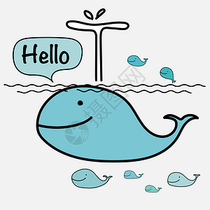 阁兰岛可爱鲸鱼在海上打招呼矢量插图插画