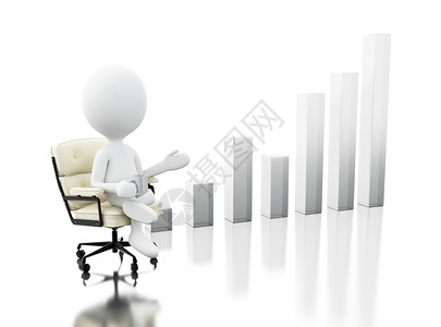 3d插图办公室主席的白人坐在办公桌旁增长商业图表图片