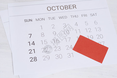 带有空白便笺的十月日历关闭视图图片