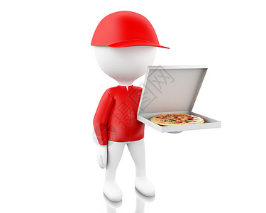 3d成像白人拿着披萨盒送货概念孤立的白色背景背景图片
