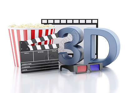 电影片拍爆米花胶卷和3D眼镜电影摄概念背景图片